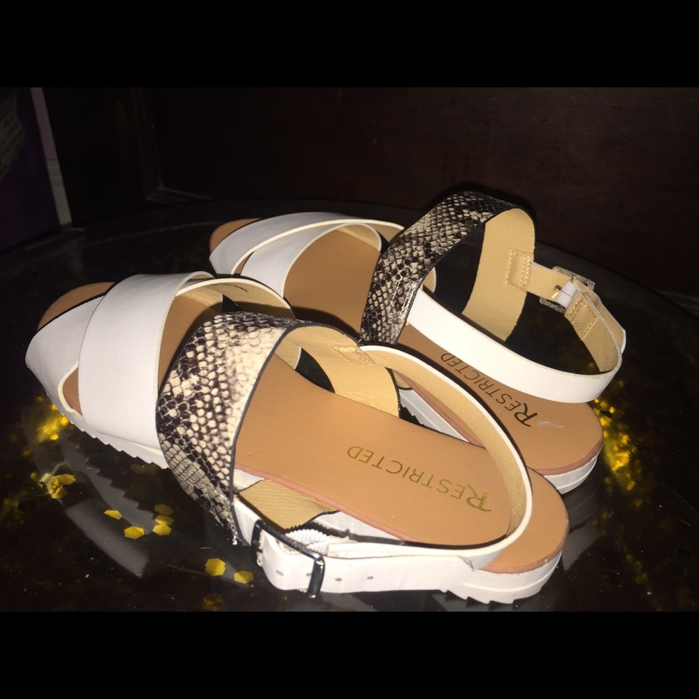 Tan, White, & Snake Print Strap Summer Sandals | NWOT - Picture 6 of 7
